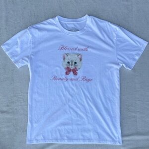 Beauty and Rage Kitten Graphic White Tee Shirt Soft Material Size L